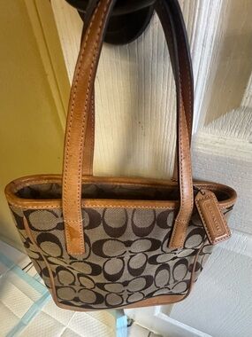 Vintage Coach Brown Signature Canvas Tote with Leather Trim